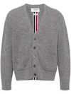 Thom Browne Rwb-stripe Wool Cardigan In Grey