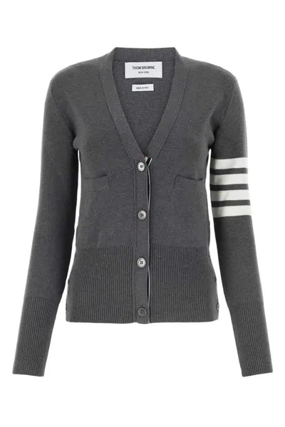 Thom Browne Gray Wool 4-bar Relaxed V-neck Cardigan In Grey