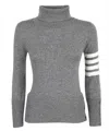 Thom Browne Cashmere Sweater With Buttoned Turtleneck And Ribbed Cuffs In Grey