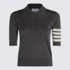 Thom Browne Collared Striped Sleeve Polo Top In Gray