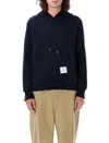 Thom Browne Drawstring Hoodie With Ribbed Cuffs In Blue