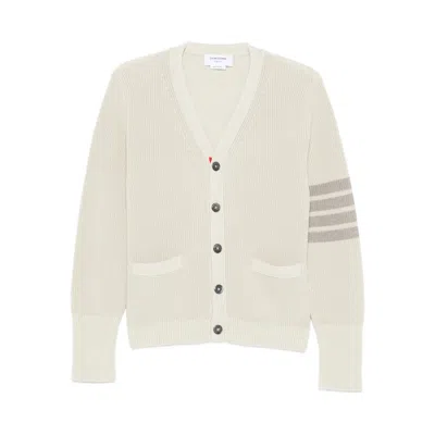 Thom Browne Milano Stitch Merino Wool 4-bar V Neck Cardigan Men In White