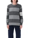 Thom Browne Rose Icon Intarsia Striped Sweater In Tonal Grey