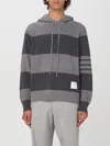 Thom Browne 4-bar Striped Knitted Drawstring Hoodie In Grau