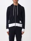 Thom Browne Zip Up Hoodie With Engineered 4 Bar In Color Blocked Solid Classic Loopback Jersey In Blue