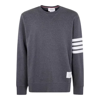 Thom Browne Slim Fit Crew Neck Sweatshirt In Cotton With 4-bar Stripe In Gray