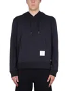 Thom Browne Hoodie Pullover W/ Cb Rwb Stripe In Classic Loopback In Blue