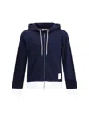 Thom Browne Zip Up Hoodie With Engineered 4 Bar In Color Blocked Solid Classic Loopback Jersey In Blue