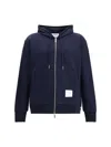 Thom Browne Zip Up Hoodie With Engineered 4 Bar In Color Blocked Solid In Blue