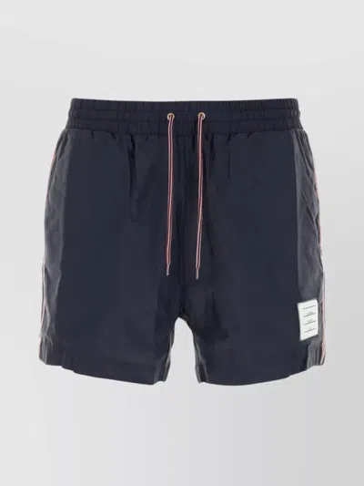 Thom Browne Swim Shorts With Elastic Waist And Tricolor Bands In Blue