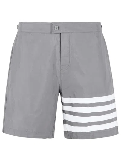 Thom Browne 'swim Tech 4 Bar' Grey Nylon Swimsuit In Gray