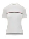 Thom Browne White Crewneck T-shirt With Signature Rwb Stripe In Cotton Woman