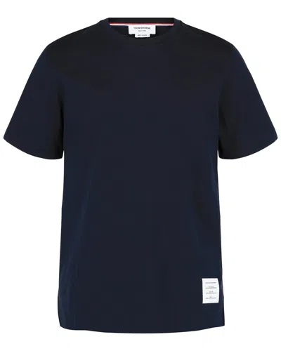 Thom Browne Blue T-shirt With Logo Patch In Stretch Wool Man
