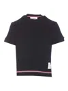 Thom Browne Navy Blue Piqué Cotton T-shirt With Tricolor Stripe In Blue