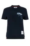 Thom Browne Navy Blue Rose-embroidered Cotton T-shirt In Blue