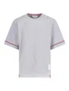 Thom Browne White T-shirt With Tricolour Detail Men In Grey