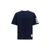Thom Browne Short-sleeve Crew Neck T-shirt With Bold Sleeve Stripes In Blue