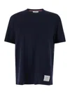 Thom Browne Wool Crew Neck T-shirt With Stripe Detail In Navy