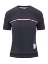 Thom Browne Striped Crew Neck Ribbed Texture T-shirt In Navy