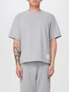 Thom Browne Grey Crewneck T-shirt With Logo Patch On The Front And Striped Detail On The Rear In Cotton Man In Gold