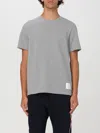 Thom Browne Light Grey Stripe-detail Cotton T-shirt In Grau