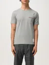 Thom Browne Short-sleeve Crew Neck T-shirt With Chest Pocket And Striped Trim Detail In Gray