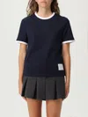 Thom Browne Cotton T-shirt With Ribbed Crew-neck And Contrasting Trimmings In Blue