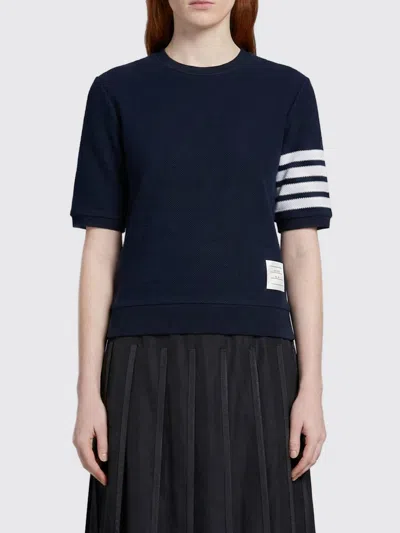 Thom Browne Ribbed-cuff Logo Cotton T-shirt In Blue