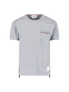 Thom Browne Short-sleeve Crew Neck T-shirt With Chest Pocket And Striped Trim Detail In Gray