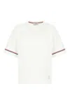 Thom Browne White Crewneck T-shirt With Rwb Detail On Neck And Sleeve In Cotton Man