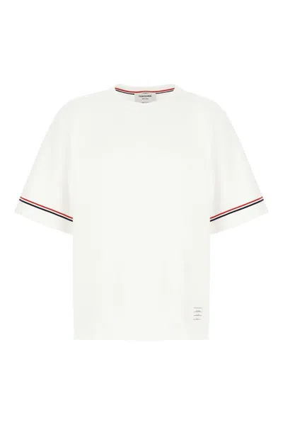 Thom Browne White Crewneck T-shirt With Rwb Detail On Neck And Sleeve In Cotton Man
