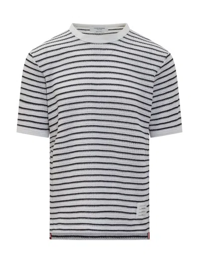Thom Browne Embroidered Cotton T-shirt In Gray