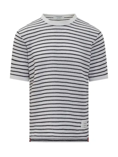 Thom Browne Embroidered Cotton T-shirt In Gray