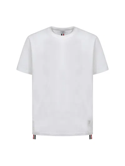 Thom Browne White Cotton T-shirt With Tricolor Stripe Detail