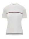 Thom Browne White Crewneck T-shirt With Signature Rwb Stripe In Cotton Woman In White