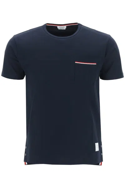 Thom Browne T-shirt With Chest Pocket In Blu