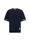 Thom Browne Men T-shirt With Iconic Bands In Navy