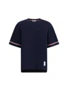 Thom Browne Men T-shirt With Iconic Bands In Navy