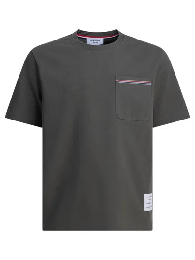 Thom Browne Pocketed Crew Neck Short Sleeve T-shirt In Gray