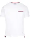 Thom Browne Short-sleeve Crew Neck T-shirt With Chest Pocket And Striped Trim Detail In White