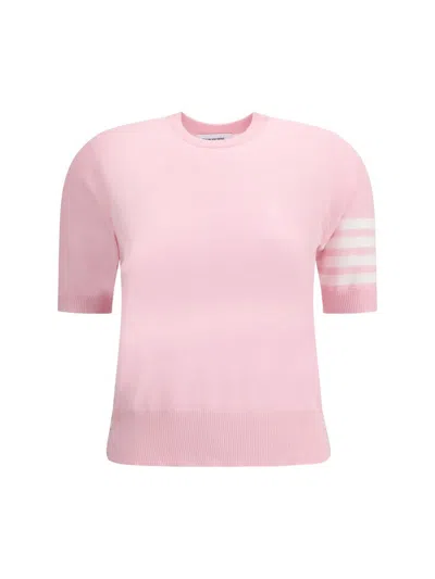Thom Browne Crew Neck Striped Sleeve Tank Top In Pink