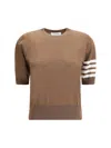 Thom Browne 4-bar Short Sleeve Wool Blend Sweater In Brown