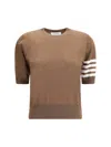 Thom Browne 4-bar Short Sleeve Wool Blend Sweater In Brown