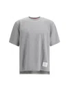Thom Browne Grey Crewneck T-shirt With Logo Patch On The Front And Striped Detail On The Rear In Cotton Man