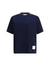Thom Browne Crew Neck Cotton T-shirt With Distinctive Logo In Blue