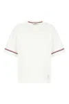 Thom Browne White Crewneck T-shirt With Rwb Detail On Neck And Sleeve
