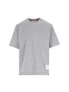 Thom Browne Grey Crewneck T-shirt With Logo Patch On The Front And Striped Detail On The Rear In Cotton Man In Gray