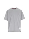 Thom Browne Grey Crewneck T-shirt With Logo Patch On The Front And Striped Detail On The Rear In Cotton Man In Gray