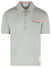 Thom Browne Cotton Polo Shirt With Tricolor Accents In Gray