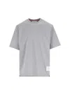 Thom Browne Grey Crewneck T-shirt With Logo Patch On The Front And Striped Detail On The Rear In Cotton Man In Gray